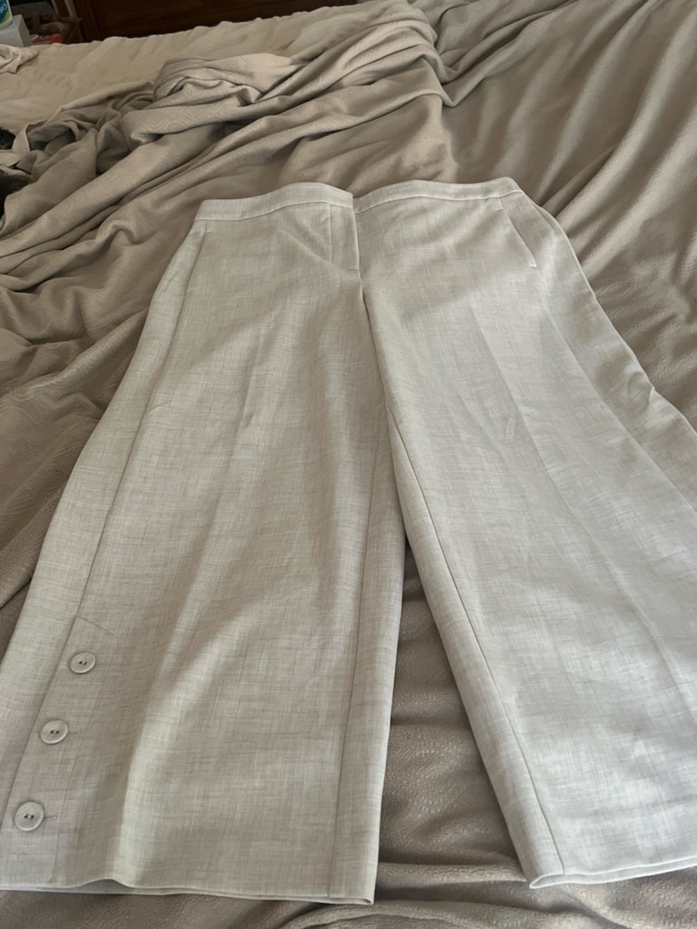 Light Beige Wide Leg Linen-Blend Pants